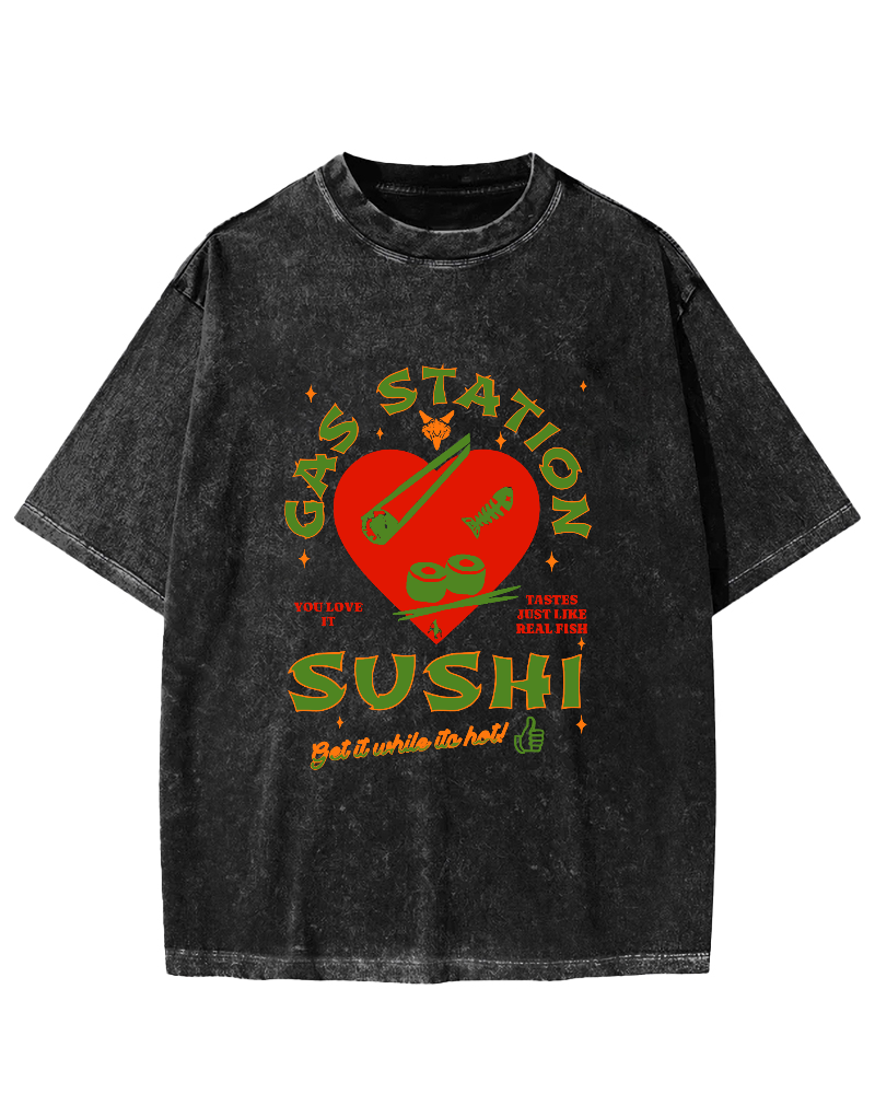 I like Sushi, Japanese Style Vintage Washed T-shirt-Zazasy