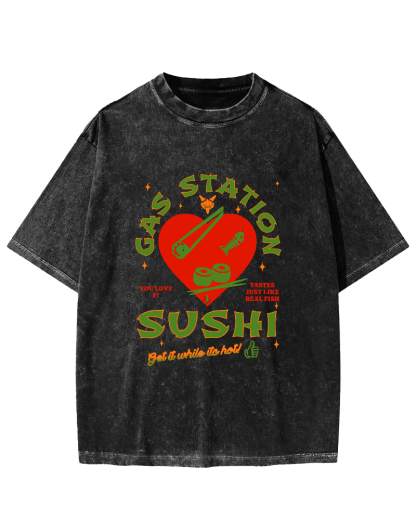 I like Sushi, Japanese Style Vintage Washed T-shirt-Zazasy