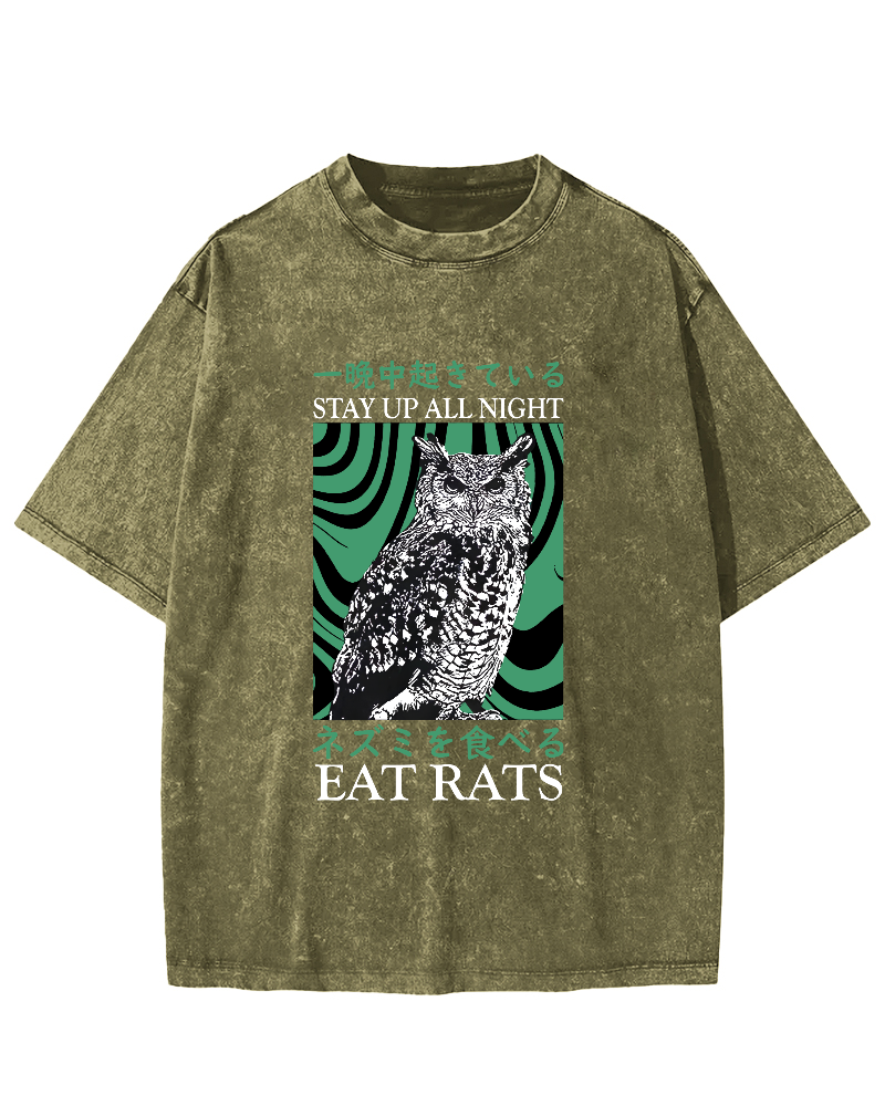 Retro Japanese Owl Vintage Distressed T-shirt-Zazasy