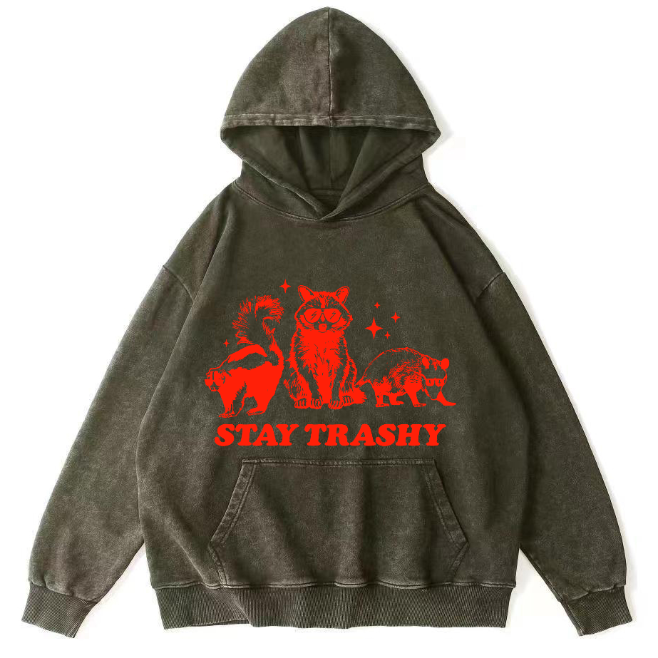 Stay Trashy Vintage Washed Hoodie-Zazasy