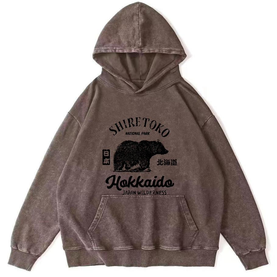 Japanese Writing Bear Pattern Vintage Distressed Hoodie-Zazasy