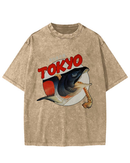 Tokyo Tsukiji Fish Market Vintage Washed T-shirt-Zazasy