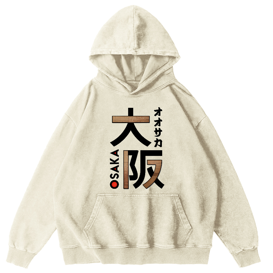 Osaka Font Japanese Style Vintage Distressed Hoodie-Zazasy
