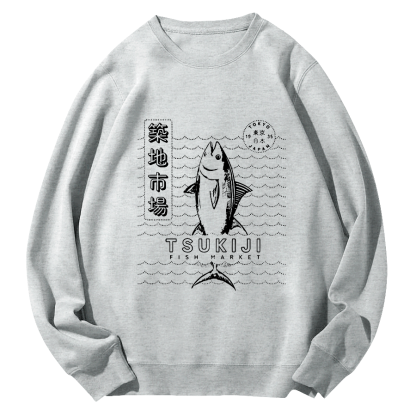 Tuna at Tsukiji Market in Tokyo, Japan Round Neck Sweatshirt-Zazasy
