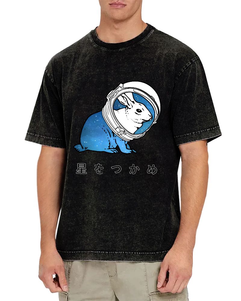 Japanese Style Rabbits On The Moon Vintage Distressed T-shirt-Zazasy