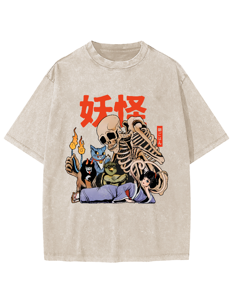 Skeleton Monster Japanese Vintage Distressed T-shirt-Zazasy