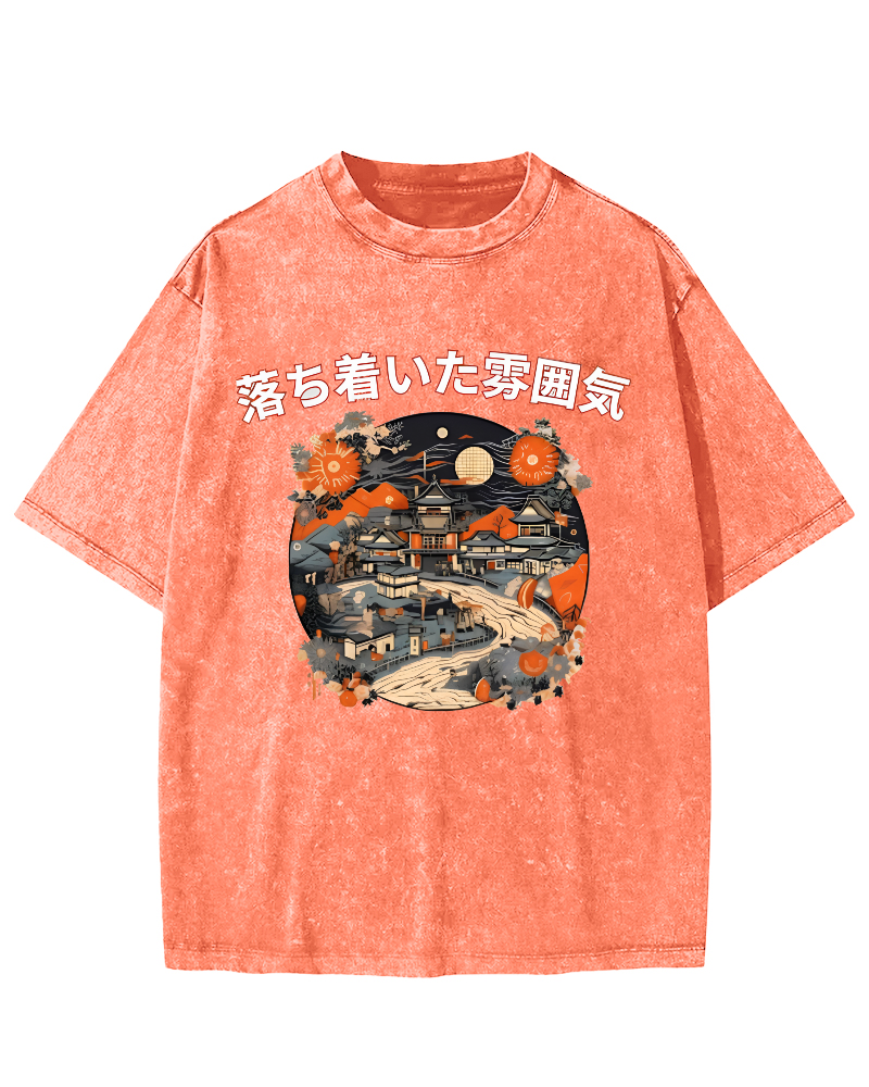 Ukiyo-e Japanese Style Vintage Washed T-shirt-Zazasy