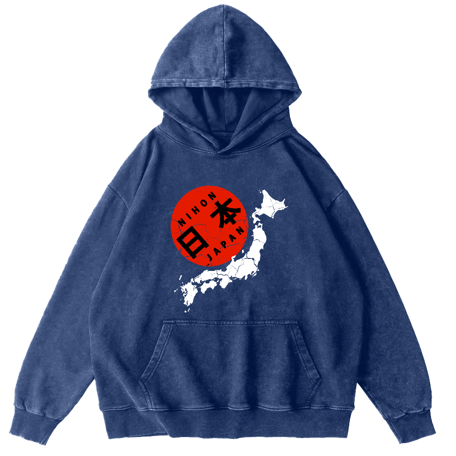 Map of The Japanese Empire Vintage Washed Hoodie-Zazasy