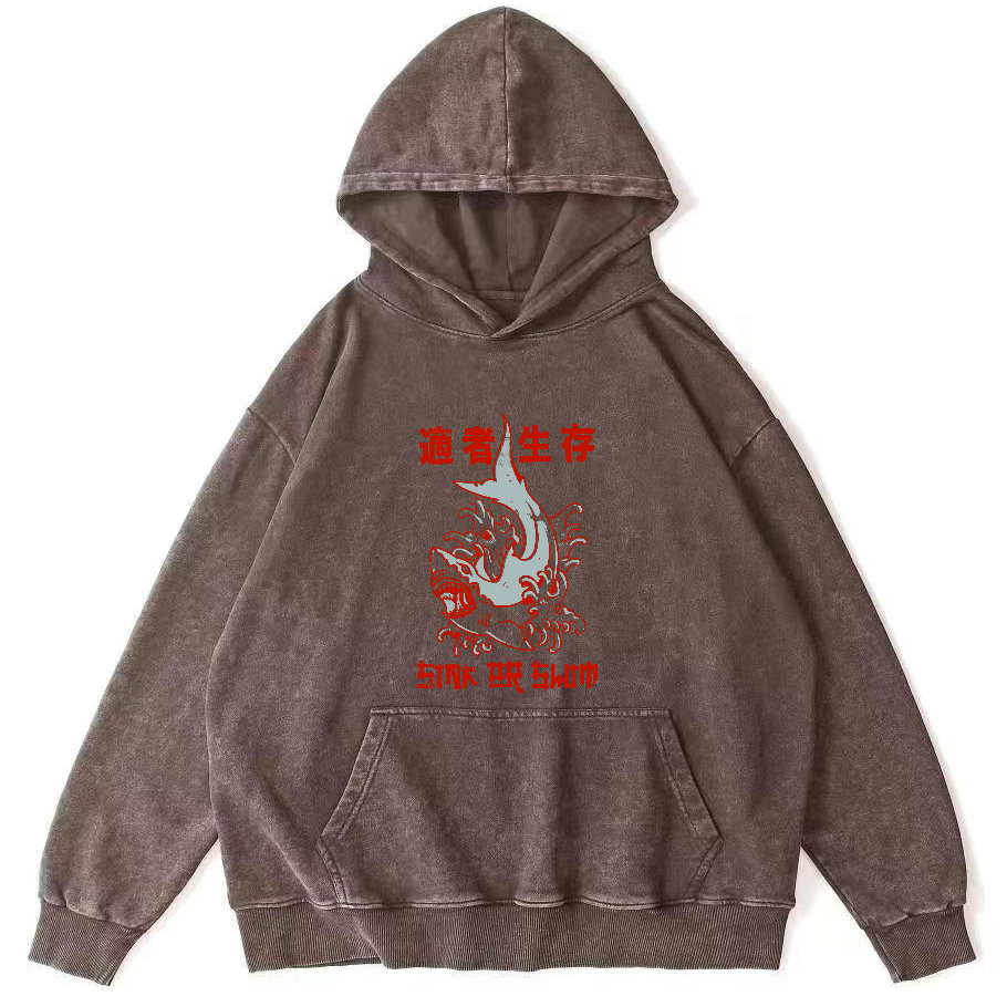 Japanese Shark Pattern Vintage Distressed Hoodie-Zazasy
