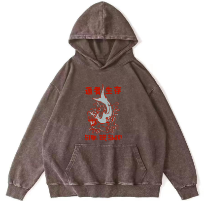 Japanese Shark Pattern Vintage Distressed Hoodie-Zazasy