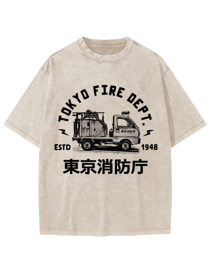 Tokyo Fire Department Vintage Washed T-shirt-Zazasy