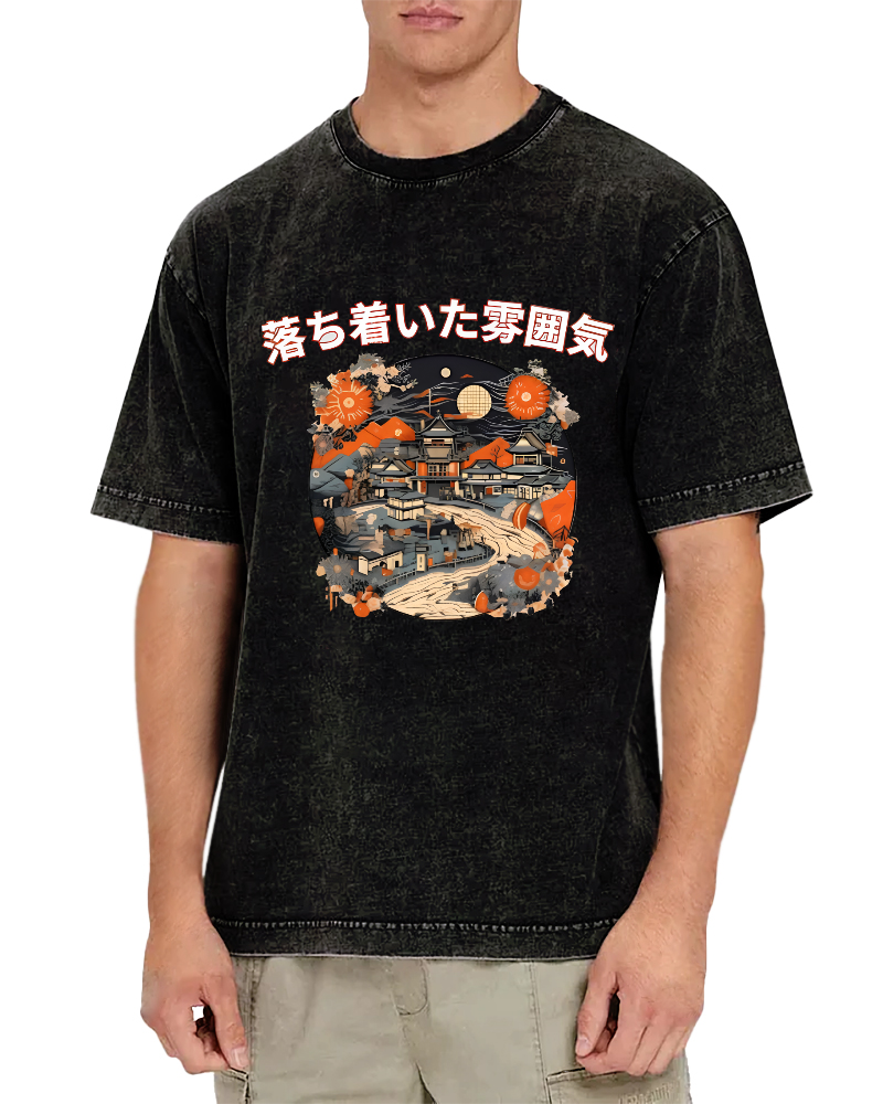 Ukiyo-e Japanese Style Vintage Washed T-shirt-Zazasy