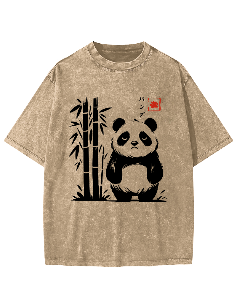 Cute Giant Panda Japanese Style Vintage Washed T-shirt-Zazasy