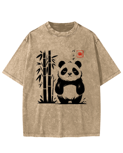 Cute Giant Panda Japanese Style Vintage Washed T-shirt-Zazasy
