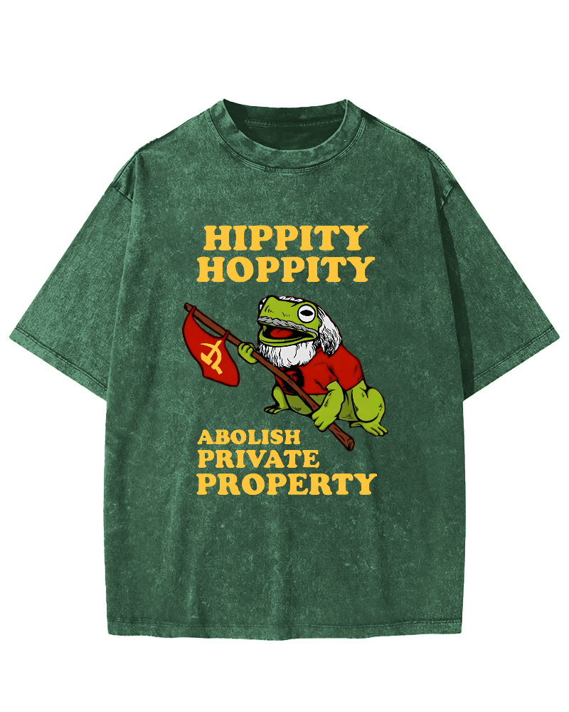 Hippity Hoppity Abolish Private Property  Vintage Washed T-shirt-Zazasy