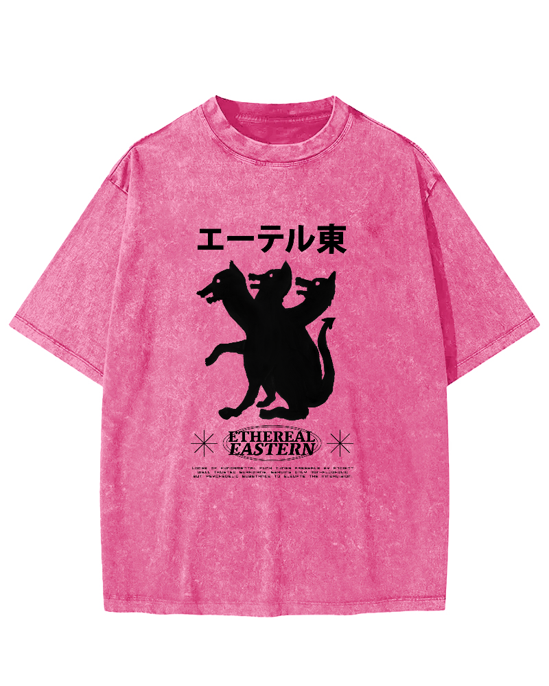 Japanese Puppy Pattern Vintage Distressed T-shirt-Zazasy