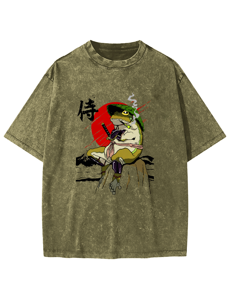 Frog Guard Japanese Style Vintage Distressed T-shirt-Zazasy