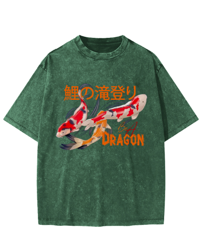 Japanese Koi Fish Vintage Washed T-shirt-Zazasy