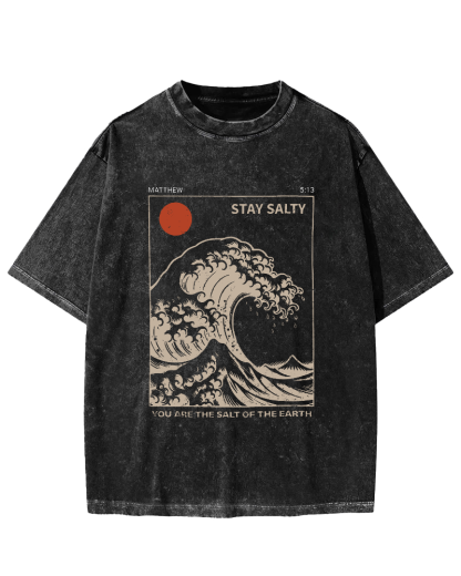 The Sunrise Scenery of Waves in Tokyo Vintage Washed T-shirt-Zazasy