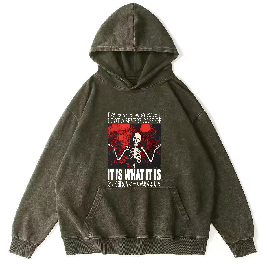 Retro skull pattern Japanese style Vintage Distressed Hoodie-Zazasy