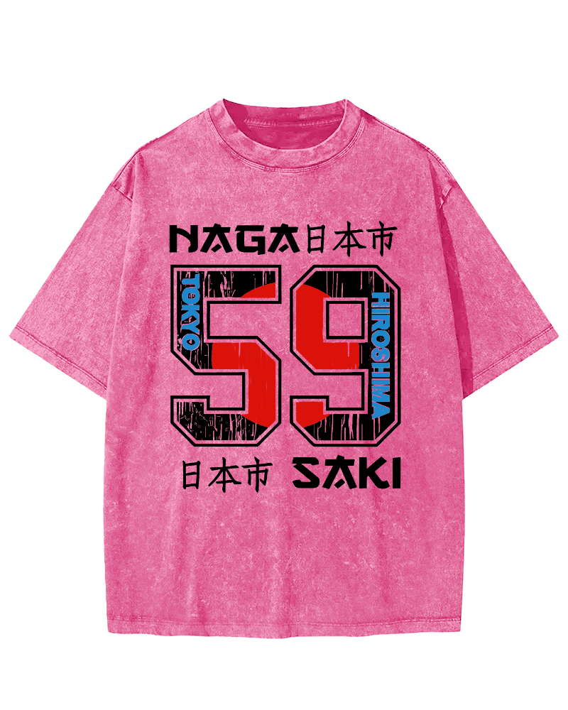 Number 59 in Japan City Vintage Washed T-shirt-Zazasy