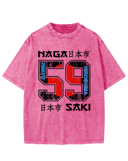 Number 59 in Japan City Vintage Washed T-shirt-Zazasy