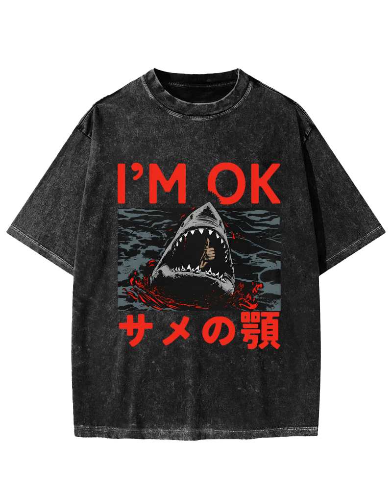 IM OK Japanese Style Vintage Washed T-shirt-Zazasy
