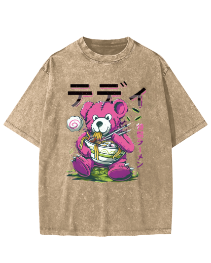 Bear Japan, who likes Lamian Noodles Vintage Washed T-shirt-Zazasy