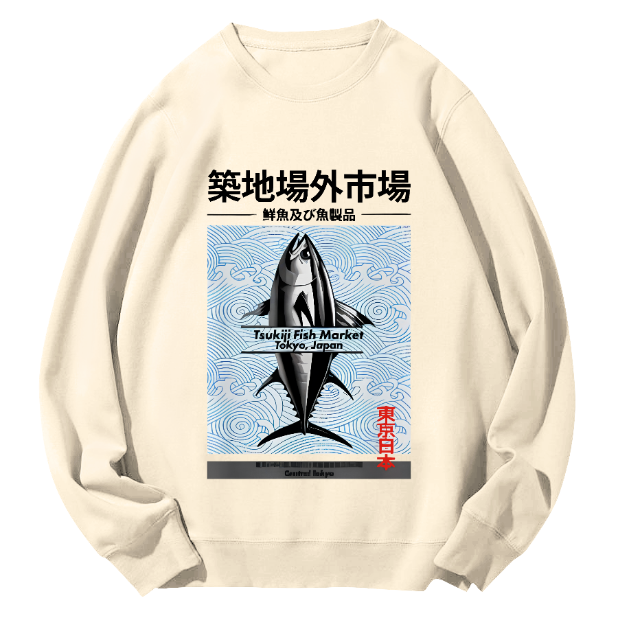 Tokyo Tsukiji Off Market, Japan Round Neck Sweatshirt-Zazasy