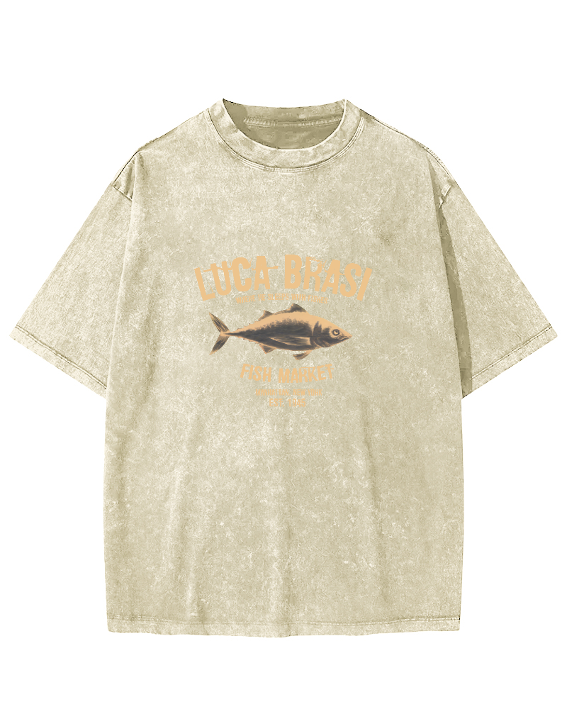 Retro Sea Fish Pattern Vintage Distressed T-shirt-Zazasy