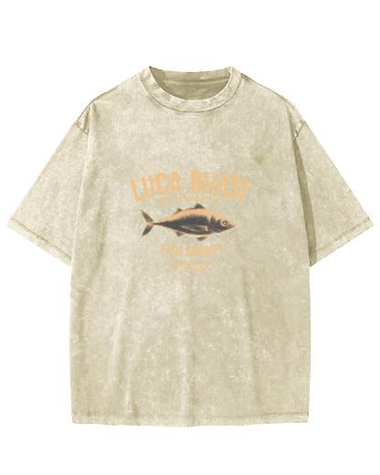 Retro Sea Fish Pattern Vintage Distressed T-shirt-Zazasy
