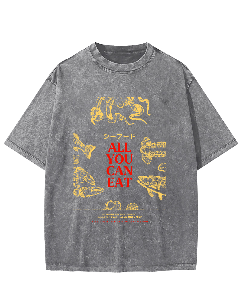 All You Can Eat Vintage Washed T-shirt-Zazasy