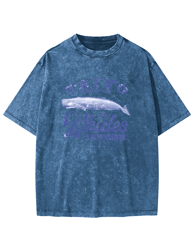 Japanese Ocean Fish Pattern Vintage Distressed T-shirt-Zazasy