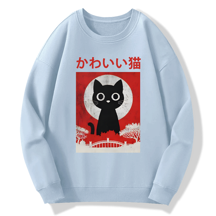 Retro Cute Black Cat Cotton Pullover Sweatshirt