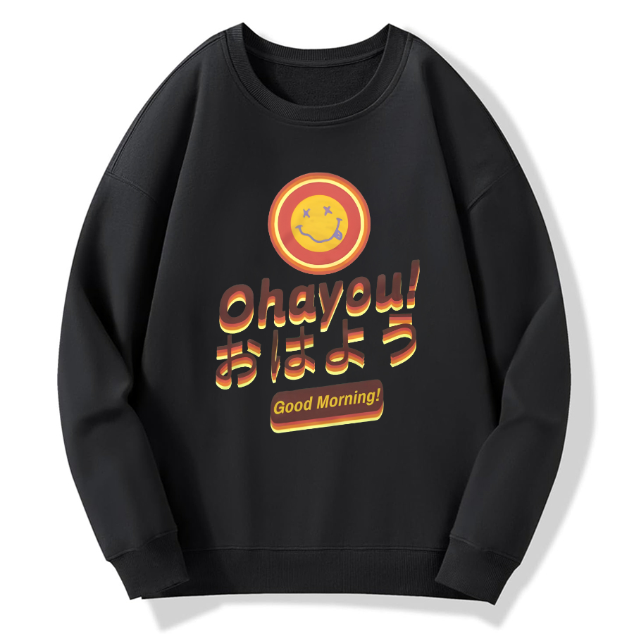 Smiling retro slogan Cotton Pullover Sweatshirt