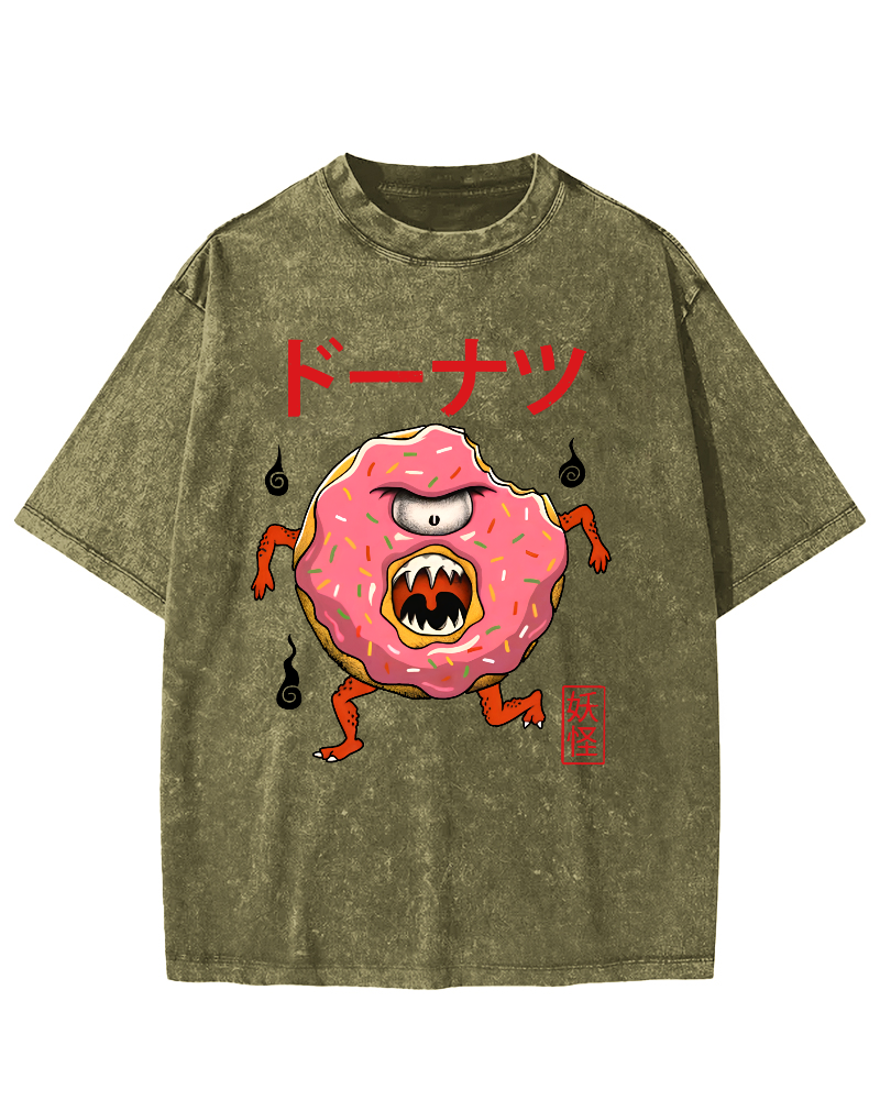 Doughnut Monster Vintage Washed T-shirt-Zazasy