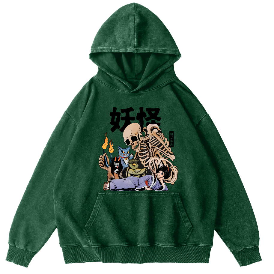 Skeleton Monster Japanese Vintage Distressed Hoodie-Zazasy