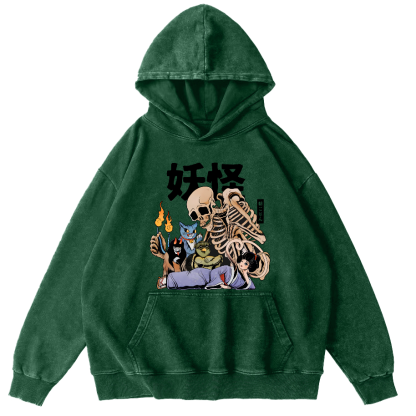 Skeleton Monster Japanese Vintage Distressed Hoodie-Zazasy