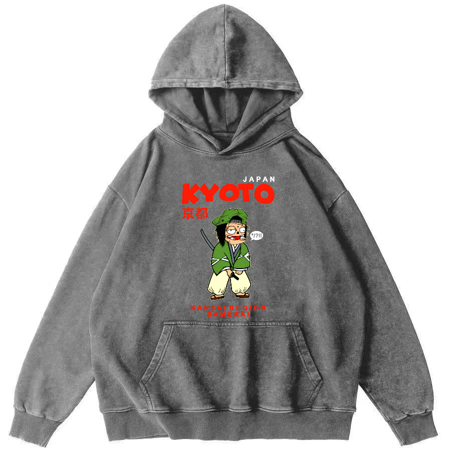 Kyoto Samurai, Japan Vintage Washed Hoodie-Zazasy