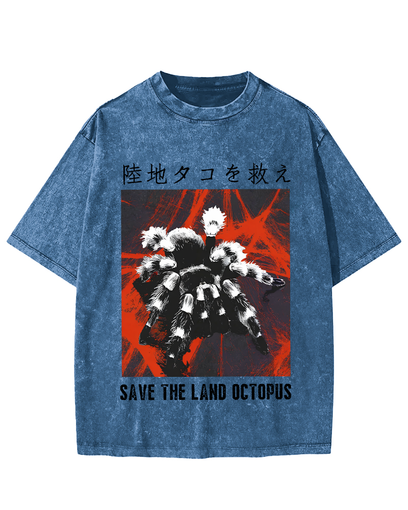 Save The Land Octopus Vintage Washed T-shirt-Zazasy