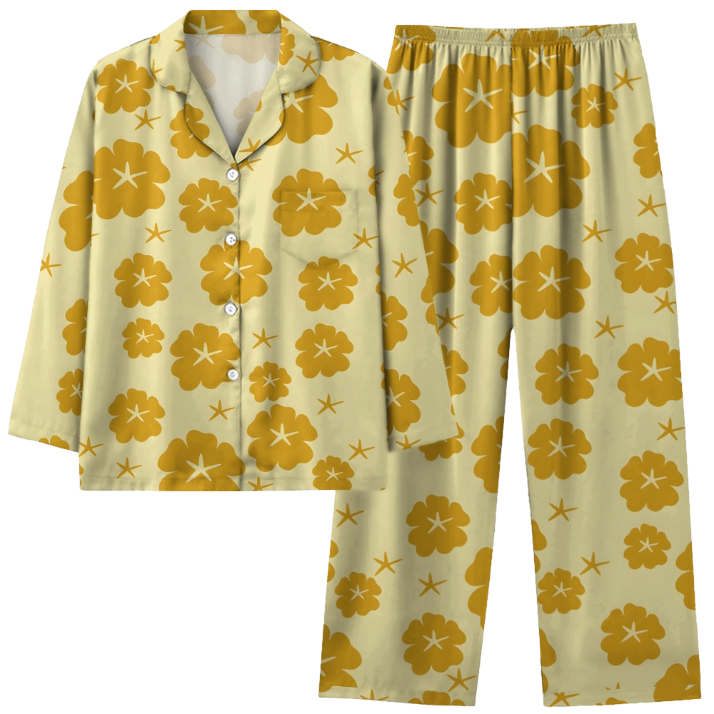 Japanese style floral comfortable long sleeved shirt and pajama set