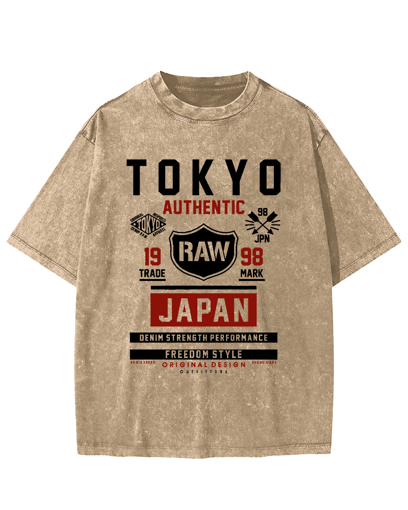 Retro Style Tokyo Text Vintage Washed T-shirt-Zazasy