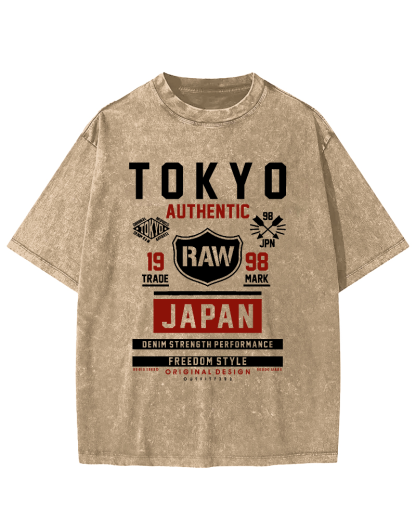 Retro Style Tokyo Text Vintage Washed T-shirt-Zazasy