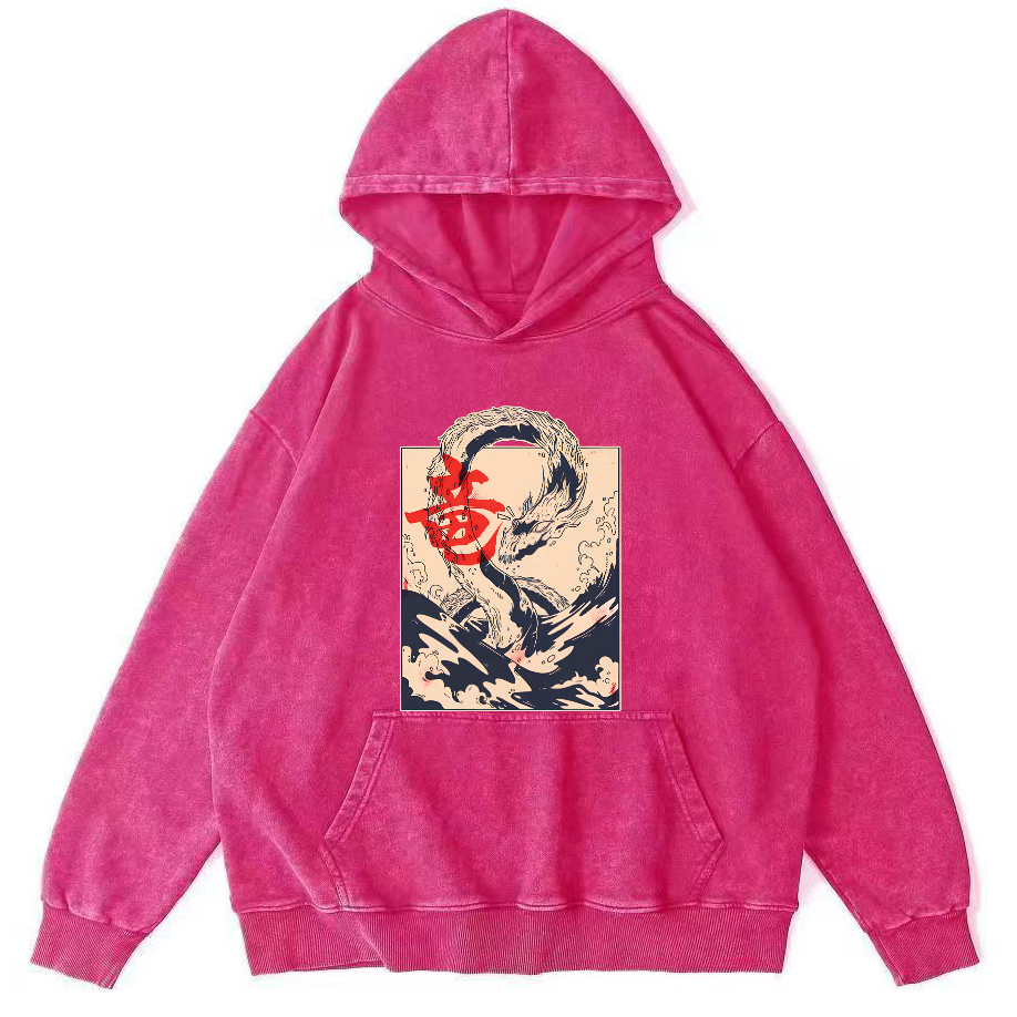 Kobe Water Dragon Japanese Style Vintage Distressed Hoodie-Zazasy