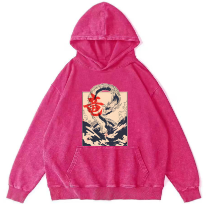 Kobe Water Dragon Japanese Style Vintage Distressed Hoodie-Zazasy