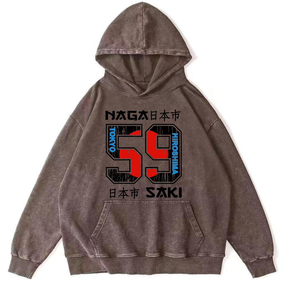 Number 59 in Japan City Vintage Washed Hoodie-Zazasy
