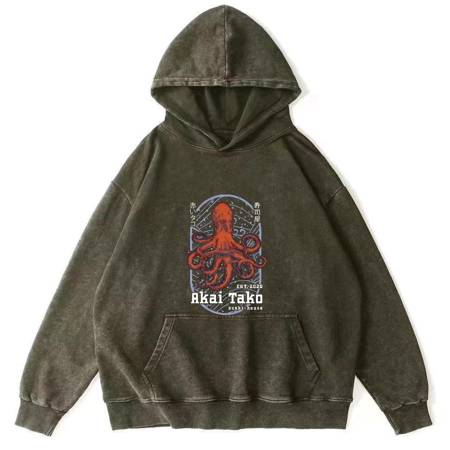 Retro Octopus Pattern Japanese Vintage Distressed Hoodie-Zazasy