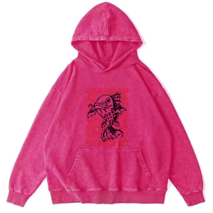 Japanese Carp Pattern Vintage Distressed Hoodie-Zazasy