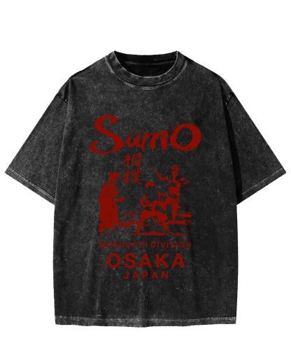 Sumo Wrestling in Japan Vintage Washed T-shirt-Zazasy
