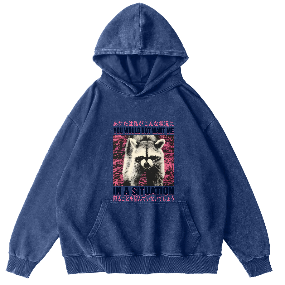 Red Panda Pattern Japanese Style Vintage Distressed Hoodie-Zazasy